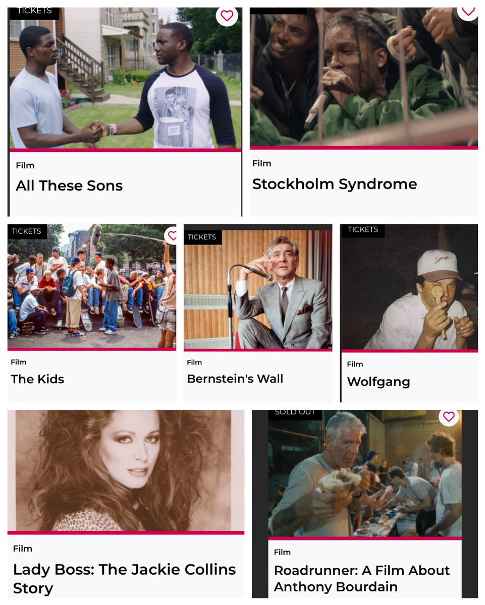 There was a plethora of great documentaries at <a href="/Tribeca/">Tribeca</a> this year! Here are just a few I recommend you catch when they come your way
#Allthesesons <a href="/bingliu89/">Bing Liu</a>  
#StockholmSyndrom #asaprocky  
<a href="/TheKidsFilm/">TheKidsFilm</a> #bernsteinswall
#wolfgangpuck #jackiecollins
<a href="/RoadrunnerMovie/">Roadrunner</a> #bourdain