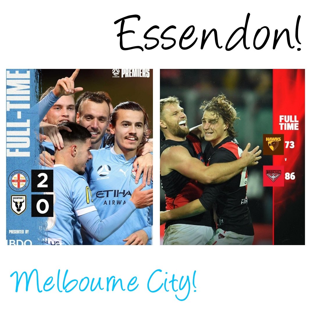 What a way to end a weekend! Living in Melbourne with covid couldn't attend any of the games <a href="/essendonfc/">Essendon FC</a> winning over in Tassie an <a href="/MelbourneCity/">Melbourne City FC</a> winning an going to the Grandfinal Babyyy!!!!   💙❤