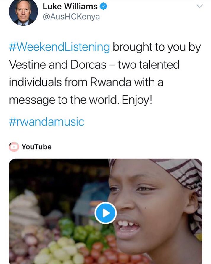Thank you !! Hon. @AusHCKenya Austraria Ambassador in EastAfrica for your love 🙏 our Artists #Vestineanddorcas are grateful  !! #Rwandanmusic #Nahaweijambo #papa #MIE