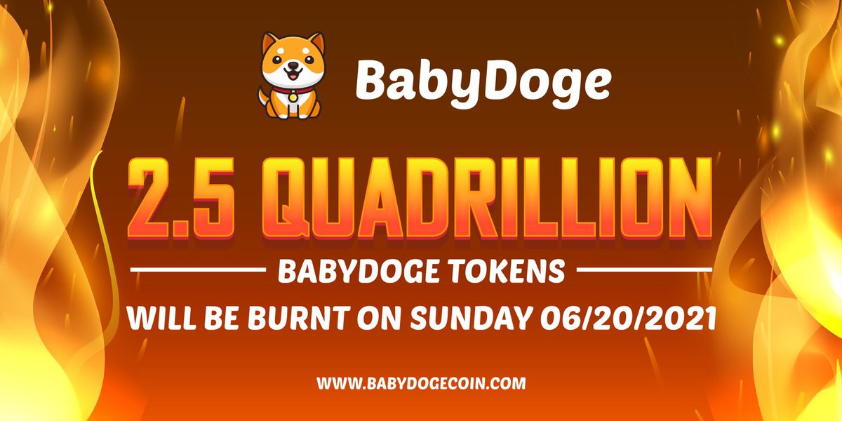 BabyDoge's tweet photo. BURN TIMER COUNTDOWN less than 6 hours! 🔥

Until we burn 2.5 QUADRILLION #BabyDoge

https://t.co/bSPwmUJsp7 https://t.co/fh1B9IahXc