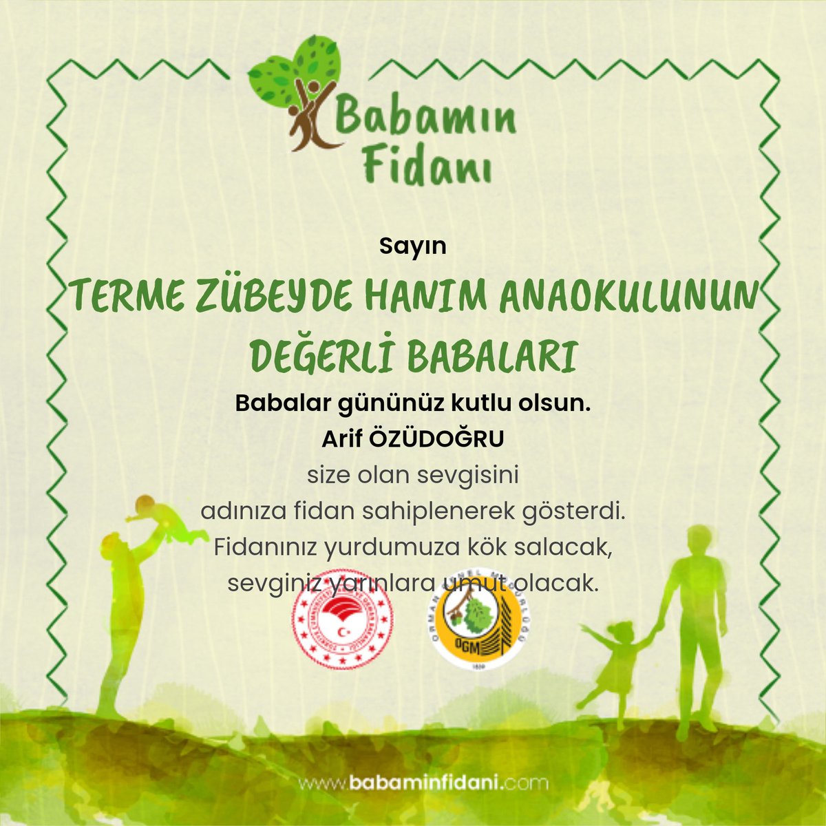 termezubeydehnm's tweet photo. Babanıza ve doğaya sevginizi göstermek için sizde fidan sahiplenebilirsiniz.
https://t.co/UsaROSetqB 

Biz de bugünü okulumuz velileri adına fidan sahiplenerek kutlamak istedik...
#BabalarGünü kutlu olsun... 
@CoskunESEN57 @zerersoy1 @nc_kasapoglu @ozudogrua https://t.co/dBryF81iBC