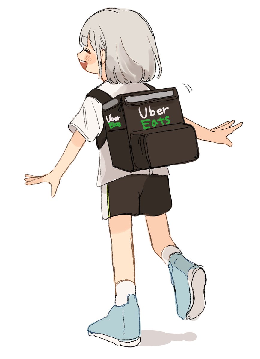 1girl backpack solo bag shorts white background closed eyes  illustration images