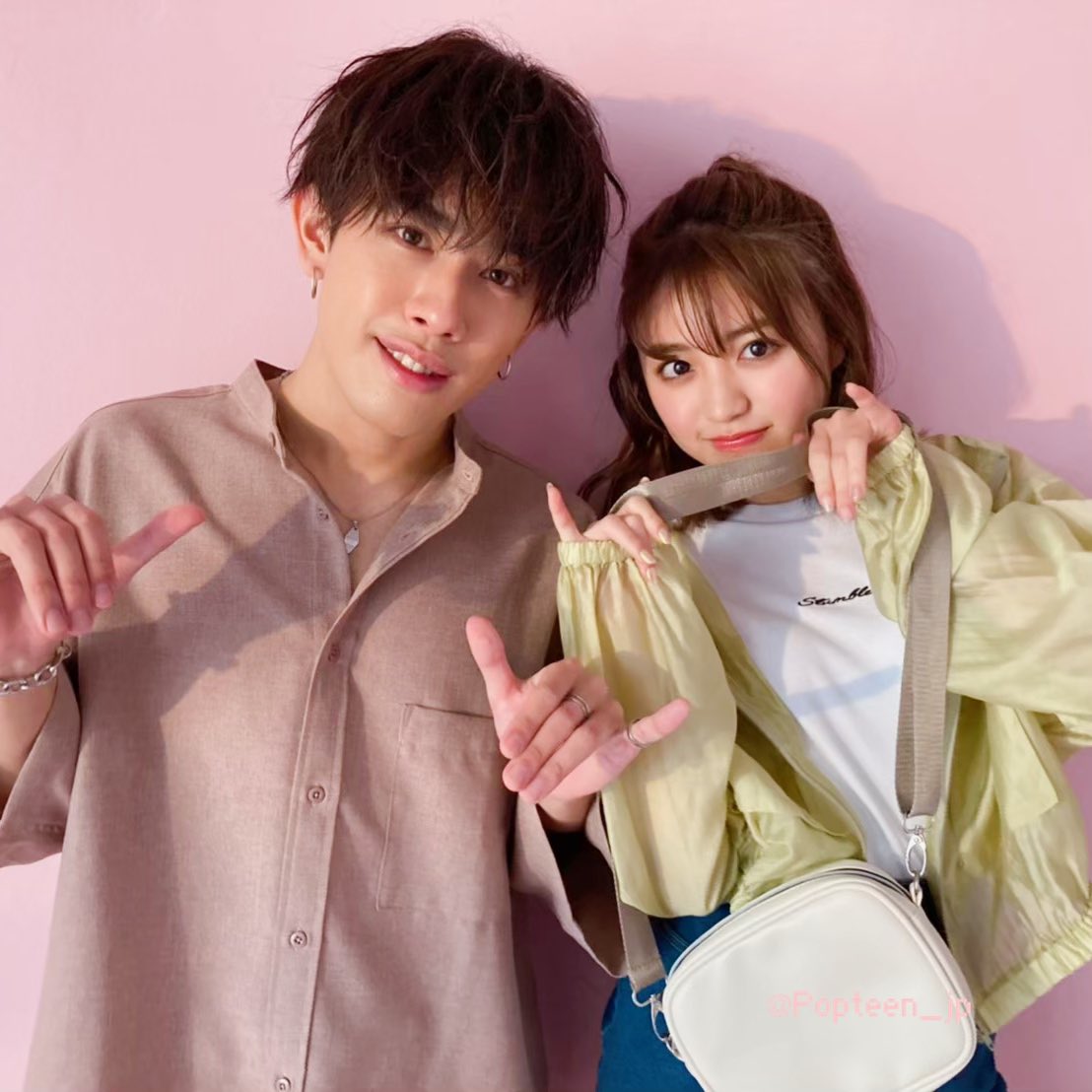 Popteen ポップティーン スタイルよく見える夏の全身コーデ のオフショット 背低さんコンビのいちくん のんのんがスタイルよく見えるブランド服を着こなしてるよ レアな組み合わせ Popteen 背低さん いちくん のんのん T Co