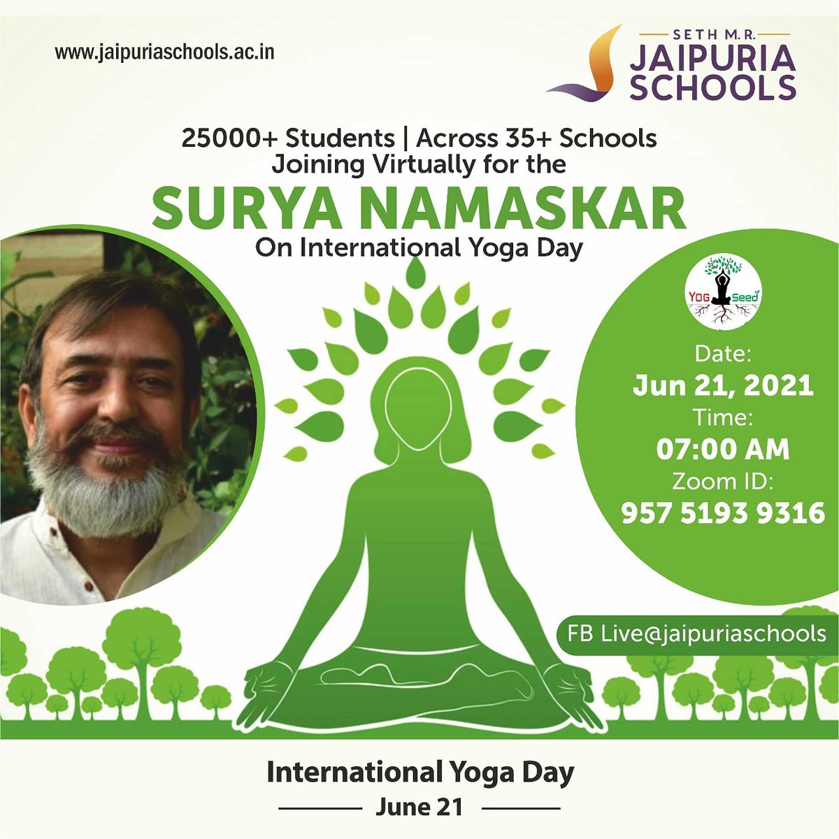 Join us virtually for the Surya Namaskar on International Yoga Day Time: 7 am to 7:10 am Zoom ID: 95751939316 #yoga #smrjs #jaipuriaschools #onlinelearning #covid_19 #admissionsopen2021 #onlineschool #NoLockDownOnLearning #internationalyogaday2021 #suryanamaskar