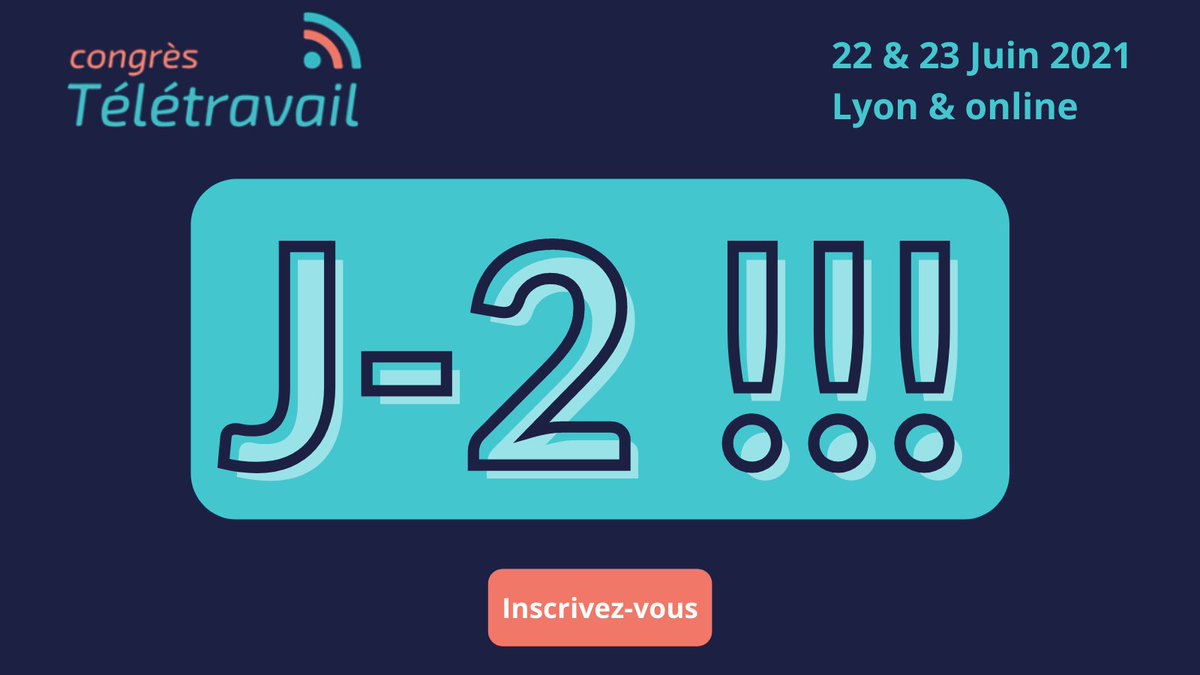 🤩 J-2 avant le Congrès Télétravail !!!

N’oubliez pas de vous inscrire aux conférences et/ou ateliers  👉 congresteletravail.com/inscription

📍 Centre de Congrès de Lyon &amp; Online

#teletravail #congresteletravail #Eventsprofs #RH #IT #immobilier #immobilierentreprise #DRH #DSI #DI