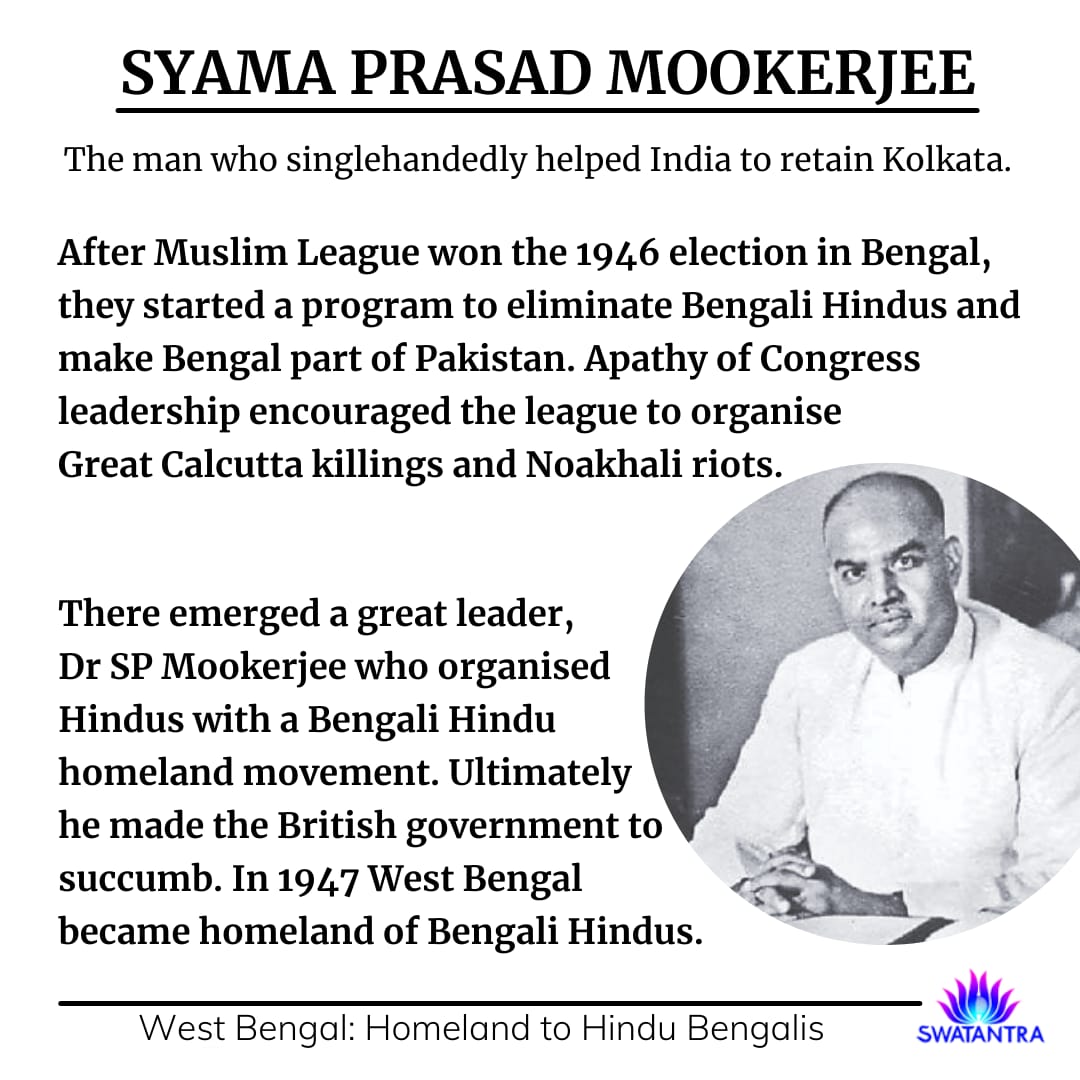 On this day in 1947, Bengali Hindus got a homeland of their own due to the efforts of Dr. Syama Prasad Mookerjee who spearheaded the Bengali Hindu Homeland movement. #PoschimbongoDibos