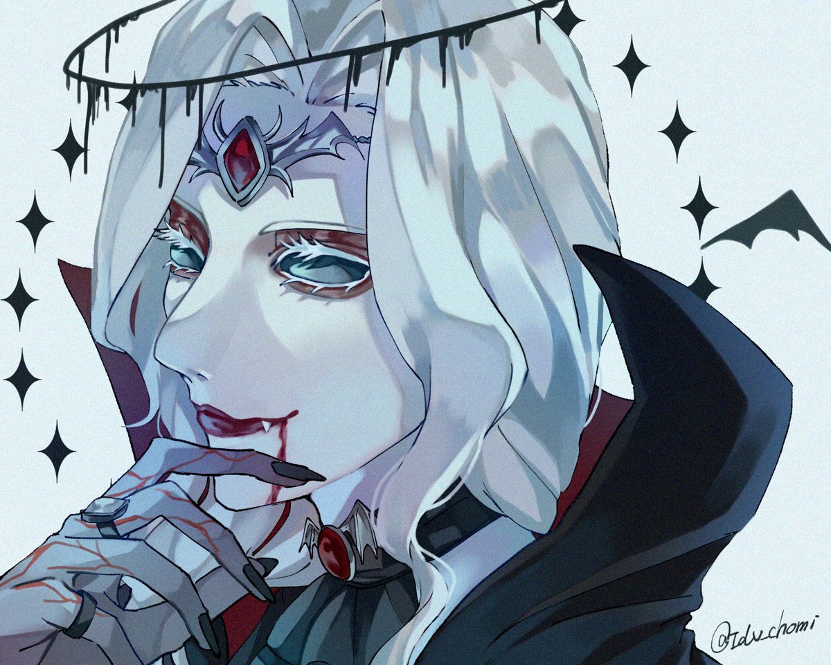 vampire blood 1boy black nails solo male focus white hair  illustration images