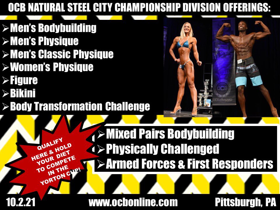 SonshineFitness's tweet photo. OCB NATURAL STEEL CITY
Unconditional PRO QUALIFIER🎯
12 Guaranteed PRO Cards🥇
Yorton Cup Qualifier🏆
Saturday, October 2nd, 2021
Pittsburgh, PA
https://t.co/gwUuCGAx8u
#15WEEKSOUT
#ocb #ocbpro #proqualifier #procard #ocbpittsburgh #naturalsteelcity #yortoncup #pittsburgh https://t.co/UzUNBXXcIG