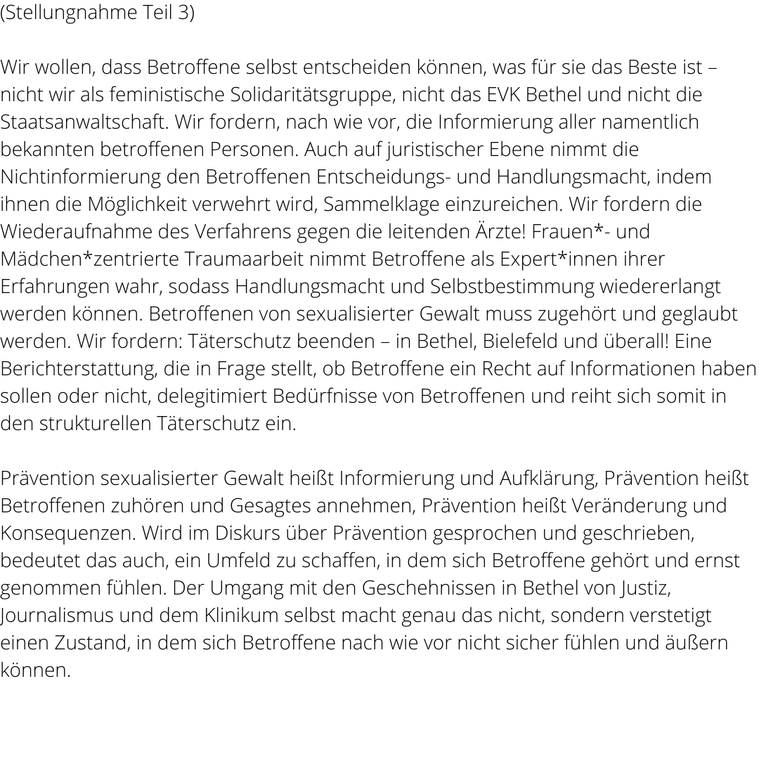 QueerBielefeld's tweet photo. Die feministische Solidaritätsgruppe bezieht Stellung auf die Berichterstattung von @aktuelle_stunde zur Demo „#Täterschutz und sexistische Gewalt beenden – in Bethel, #Bielefeld und überall“ und auf das anschließende Verhalten des Evangelischen Klinikum #Bethel. https://t.co/LgKHPNSaA8