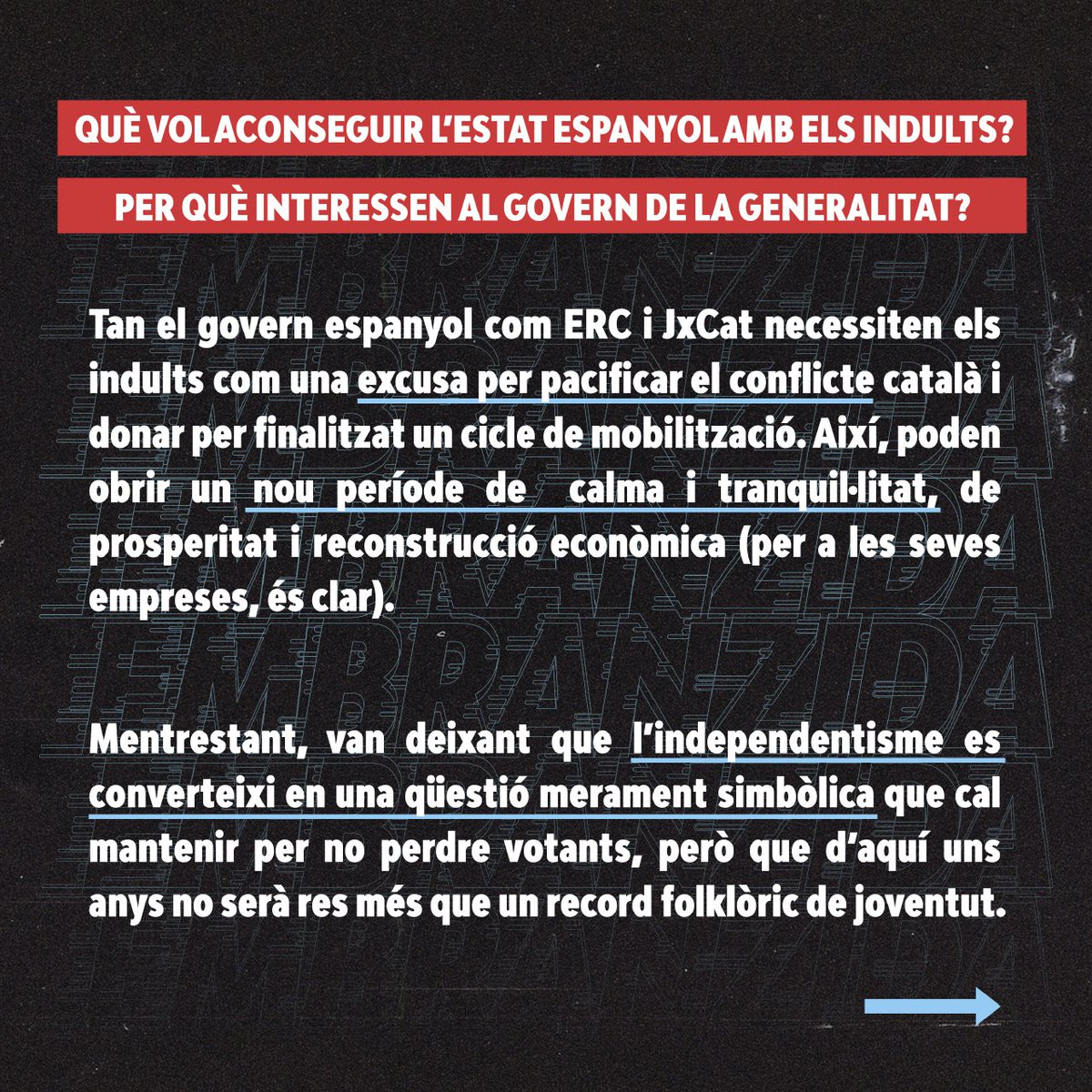 Arran_jovent's tweet photo. ❌ .@junqueras, les centenars de joves represaliades tenim clar que la independència només s'aconsegueix als carrers i no pactant quatre #Indults amb @sanchezcastejon. 👇🏼 https://t.co/UOtoJsZq29