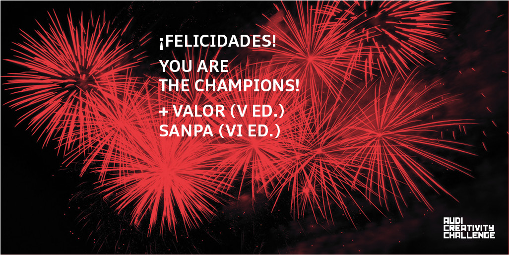 audicrea's tweet photo. You are the champions‼️ #MASVALOR_ACC y #PALABRASMAYORES_ACC
#dream #innovacionsocial #audicreativitychallenge #elfuturoesvuestro @audispain https://t.co/dmR2TwoQ3m