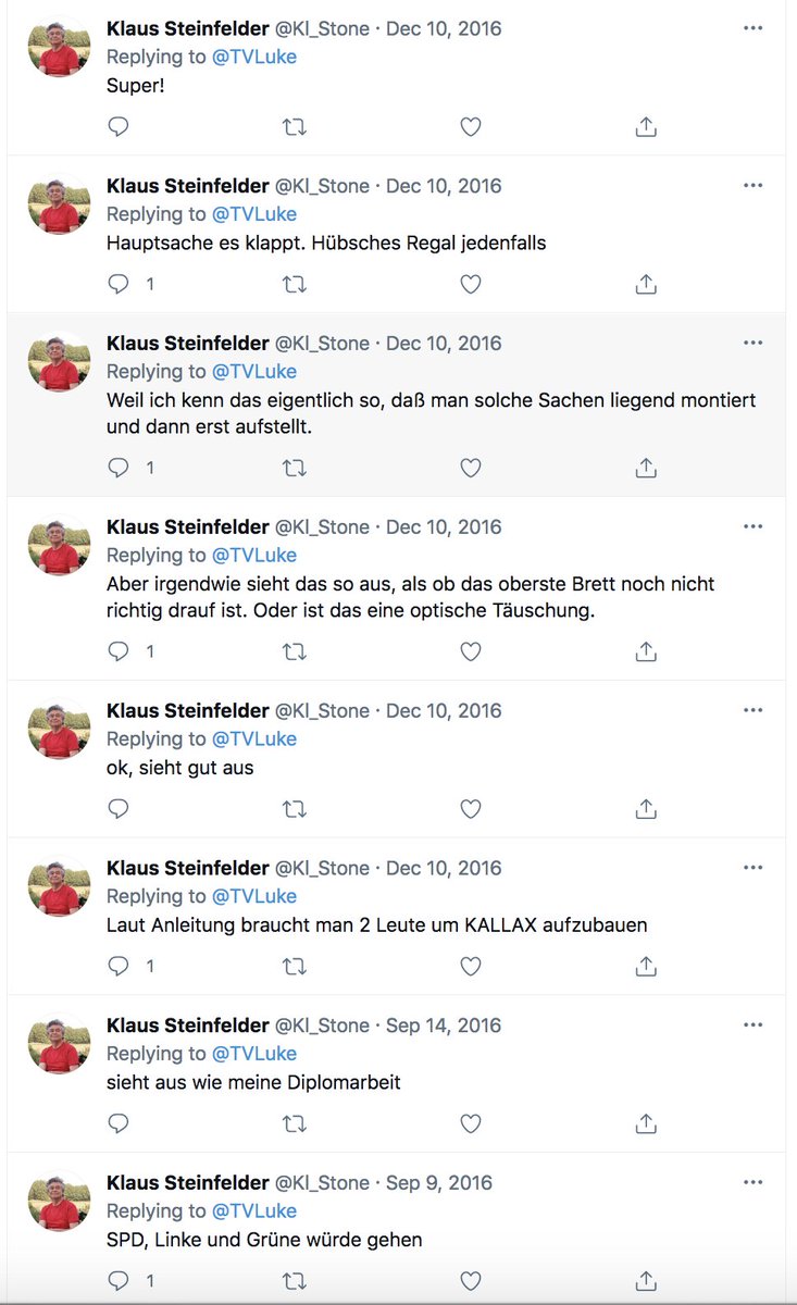 History about Klaus, he joined on March 2010.In screens: years 2010 to 2011.He didn't tweet on 2012, '13, '14, '15.Resumes with few tweets on 2016, 2017, 2018: