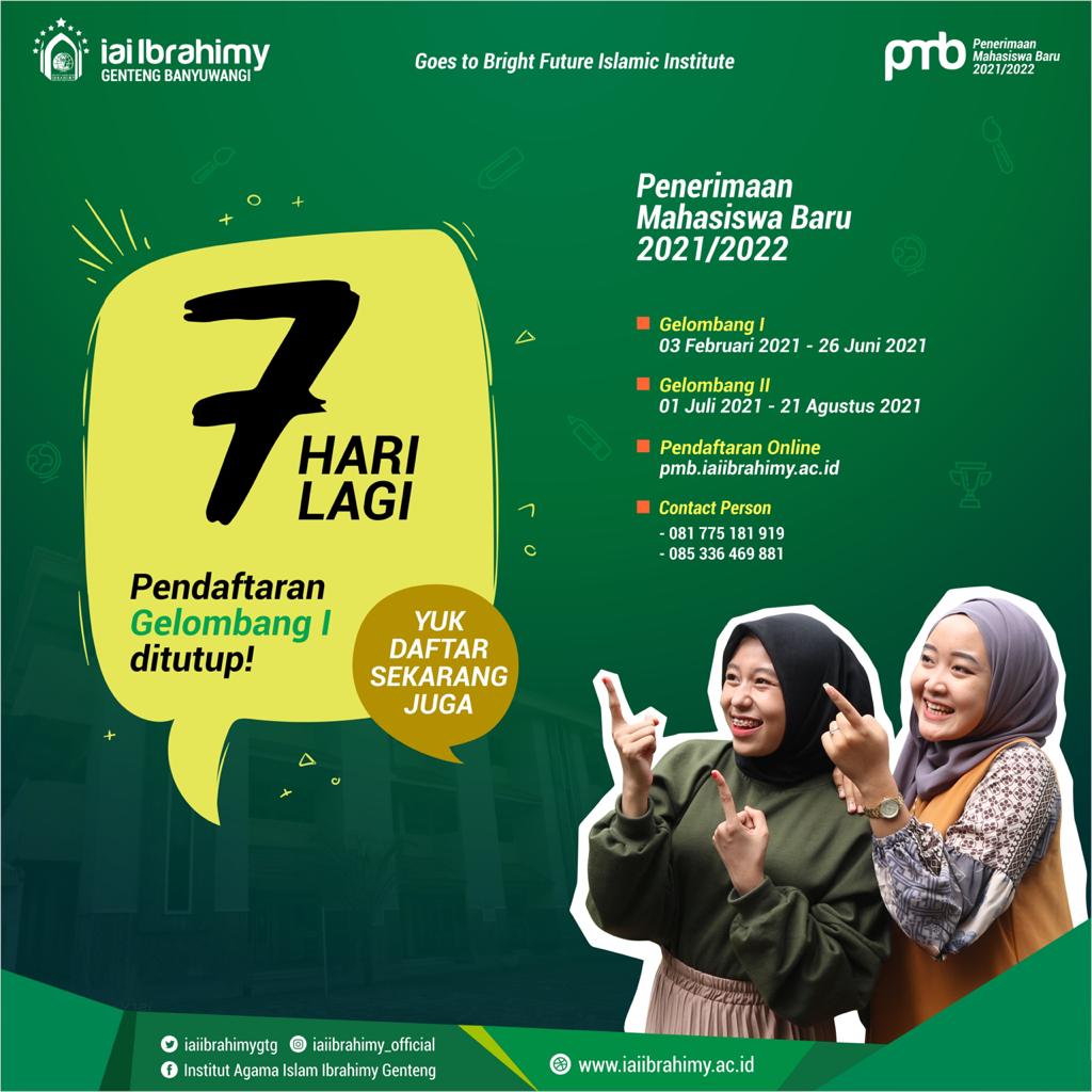 iaiibrahimygtg's tweet image. Halo semuanya sudah daftar di IAI IBRAHIMY Genteng belum? Belum? yuk segera daftar.Pendaftaran gelombang 1 ditutup tanggal 26 Juni 2021 loh.Tinggal 7 hari lagi yuk daftar segera kapan lagi bisa kuliah biaya terjangkau fasilitas nya bagus #PMB2021 #IbrahimyKeren #MABA #InfoPMB