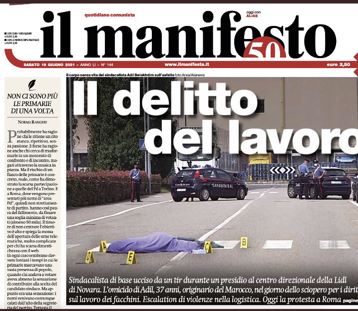 Gran titolo, come al solito, e foto agghiacciante di cui condivido la pubblicazione

Di sicuro smuove le coscienze sul tema del lavoro

Ma i familiari? Come si sentiranno un giorno i figli del sindacalista travolto quando si imbatteranno in questa immagine?

#giornalismo