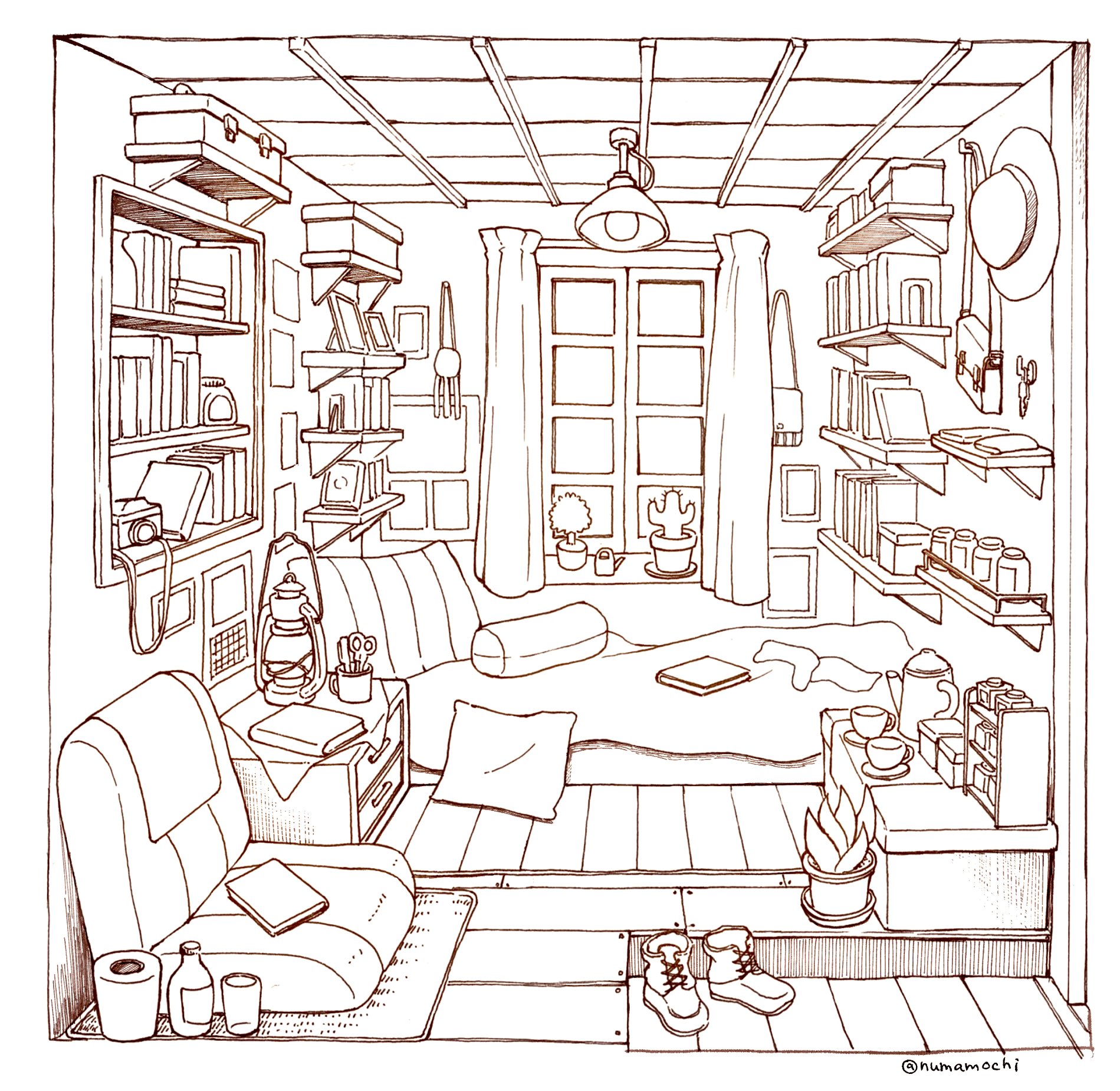 沼原望 背景描き方まんが本の作例一部 こうした1人部屋描くの楽しいね T Co Hdqnnmvww3 Twitter