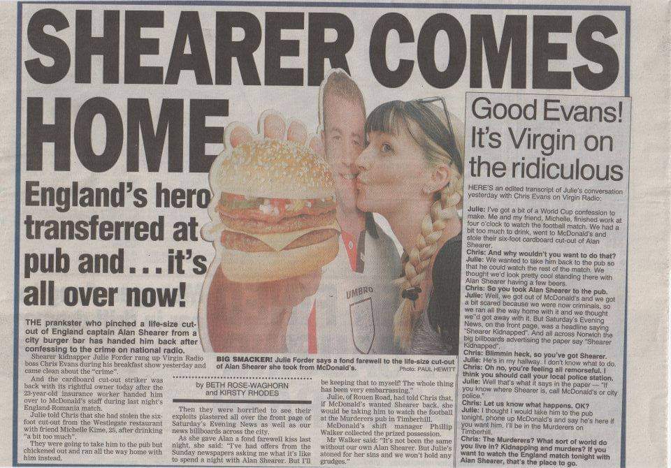 World cup 1998... The year and my mate kidnapped <a href="/alanshearer/">Alan Shearer</a>! Funniest moment ever #WorldCup #EURO2020