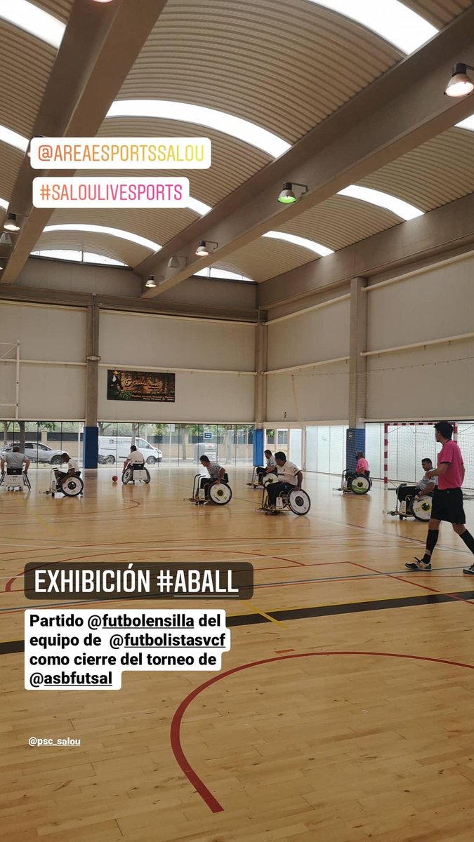 ⚽ Cierre del torneo <a href="/ASBfutsal/">Around Sport BCN Futsal</a> con un partido de exhibición de <a href="/futbolensilla/">A-ball, Fútbol en silla</a> a cargo de <a href="/FutbolistasVCF/">Futbolistas Valencia 💯</a>

#SalouLiveSports
#ABall