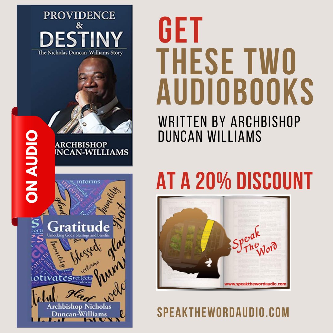 You can now get Archbishop Duncan Williams' first audiobooks!
Listen to Gratitude and Providence &amp; Destiny on your STWA app available on PlayStore and App Store here linktr.ee/speakthewordau…

#Fathersday2021 #celebratingPapa #newaudiobook #audiobooklaunch #audiobook #Archbishop