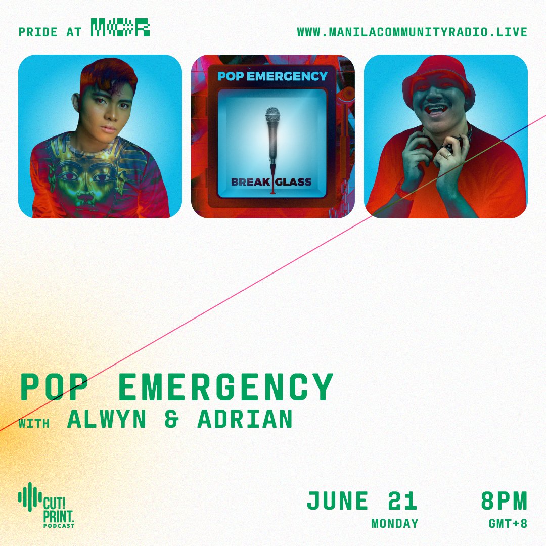 mcradio_live's tweet photo. Pride Month's shaping up with this week's program! This Monday, Wicked Adobo comes first at 6PM (GMT+8) with an hour worth of all-original tracks. Then the sirens blare as Pop Emergency returns at 8PM with no shortage of quality banter about the state of pop. Tune in! #PrideAtMCR https://t.co/u1sQKF4Noe