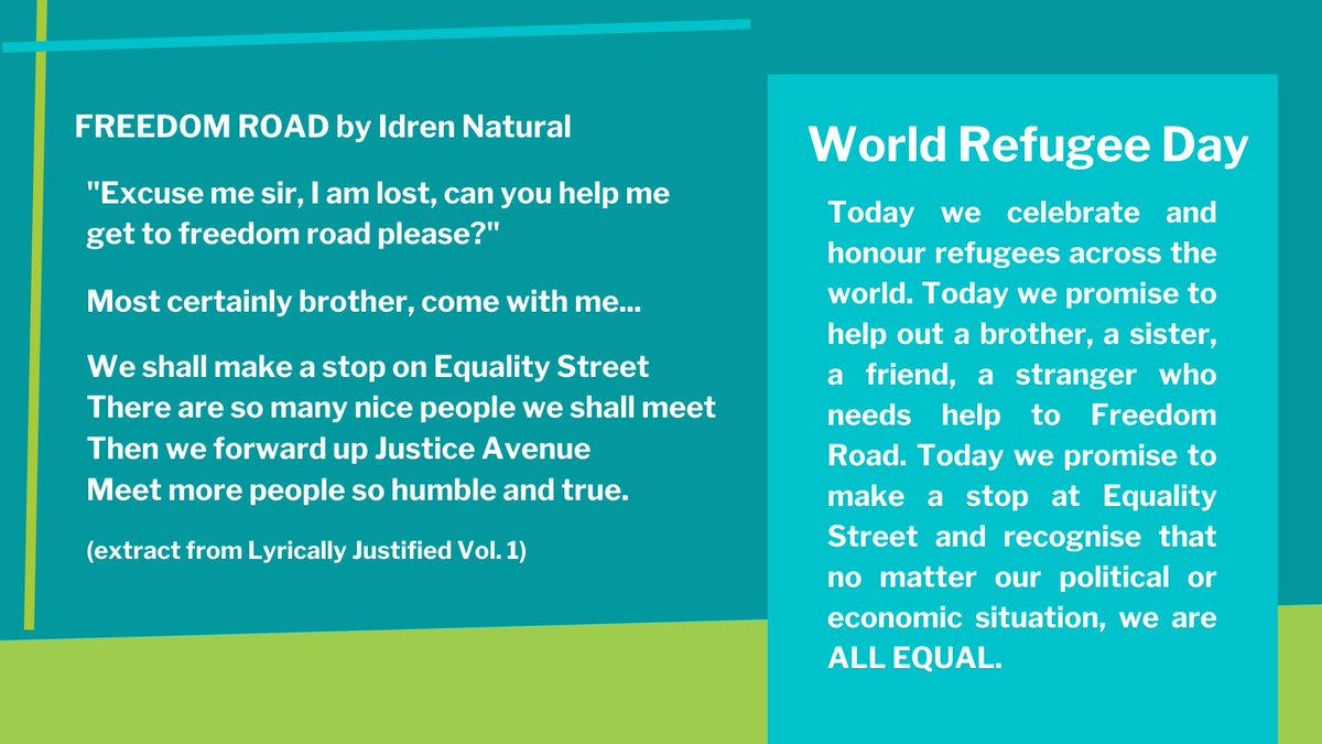 Today we celebrate and honour refugees across the world. Today we promise to help out a brother, a sister, a friend, a stranger who needs help to Freedom Road. Today we promise to make a stop at Equality Street. #WorldRefugeeDay #DiversityNotDivision