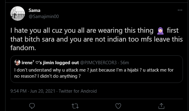 kthvtete_'s tweet photo. 🚨PLEASE DON'T SCROLL UP AND TAKE A LOOK🚨 
GO r3p0r/t @/Samajimin00⚠️
They have been doing this stuff against my fellow oomf.
Please guys just do some mass r3p0rt1ng as much as possible. They are spreading h8tred towards Hijabi Muslims. 
There are other victims too guys https://t.co/AdC0mmXzBw
