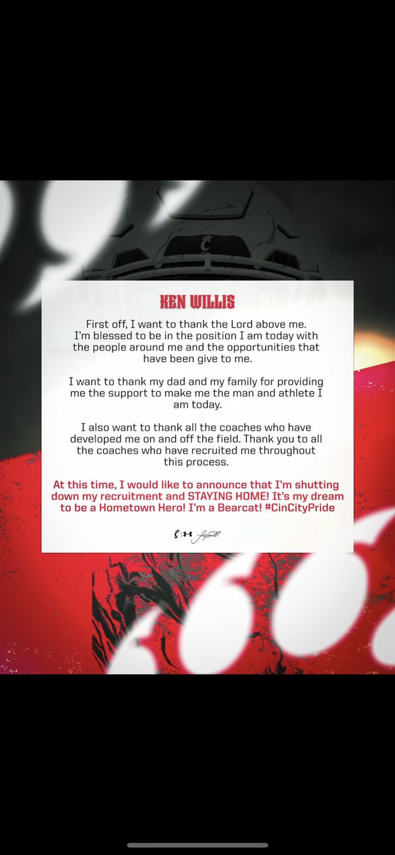 Ken Willis ✞ (@kenwillis29) on Twitter photo Staying Home❤️🤍<a href="/CoachFick/">Luke Fickell</a> <a href="/Coach_Eliano/">Perry Eliano</a> <a href="/PatLambert13/">Pat Lambert</a> <a href="/_maximus347/">Maximus Stienecker</a> <a href="/GoBearcatsFB/">Cincinnati Football</a> #committed Staying Home❤️🤍<a href="/CoachFick/">Luke Fickell</a> <a href="/Coach_Eliano/">Perry Eliano</a> <a href="/PatLambert13/">Pat Lambert</a> <a href="/_maximus347/">Maximus Stienecker</a> <a href="/GoBearcatsFB/">Cincinnati Football</a> #committed