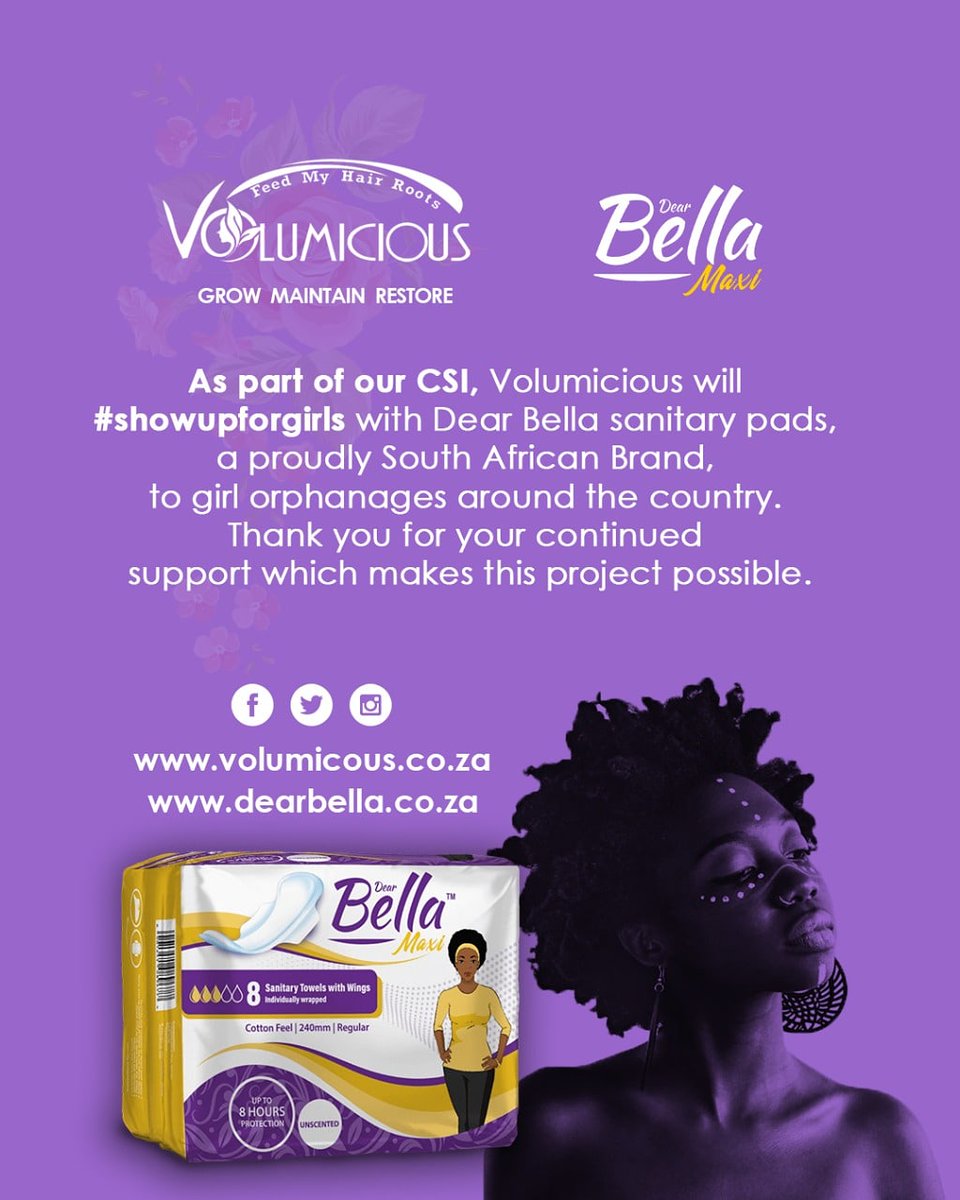 As part of our CSI, our company Volumicious is collaborating with @dear_bella_sanitary_pads to #showupforgirls for girls in orphages around the country every month

Thank you for your continued support 💜
#csi
#showupforgirls
#turnupforgirls
#Volumicious
#dearbellasanitarypads