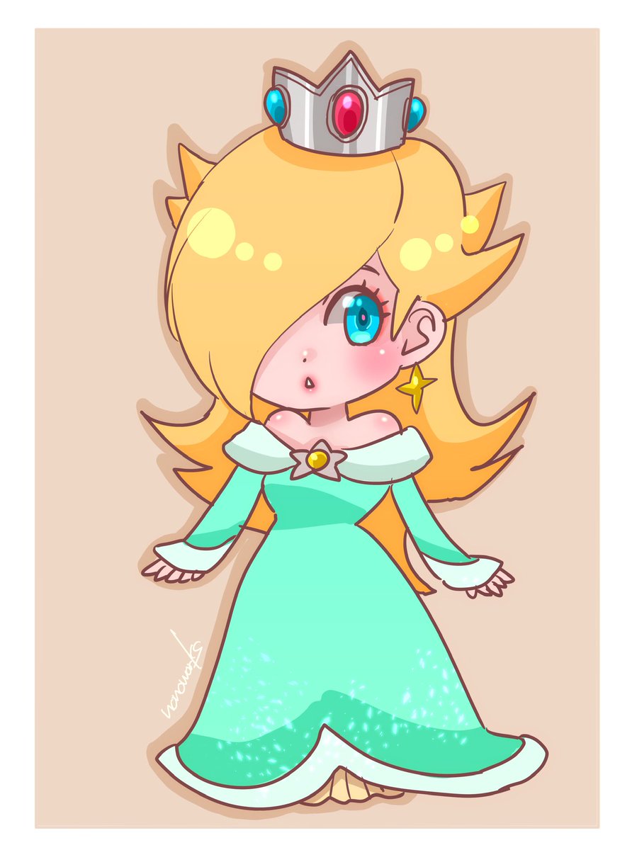 rosalina 1girl blonde hair earrings jewelry dress crown solo  illustration images