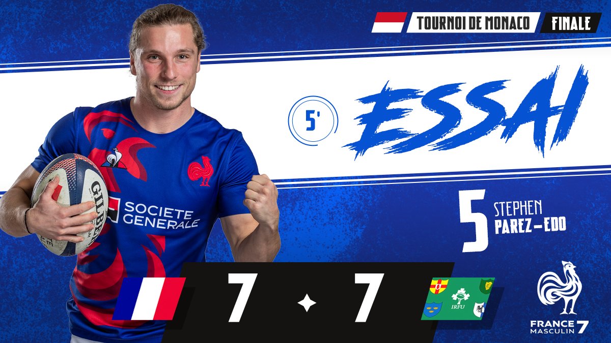 FranceRugby's tweet photo. 🇫🇷☘️ @StephenParez remet les deux équipes à égalité ! #France7 #ObjectifTokyo https://t.co/6YpeRKQHpJ