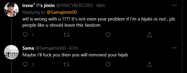 kthvtete_'s tweet photo. 🚨PLEASE DON'T SCROLL UP AND TAKE A LOOK🚨 
GO r3p0r/t @/Samajimin00⚠️
They have been doing this stuff against my fellow oomf.
Please guys just do some mass r3p0rt1ng as much as possible. They are spreading h8tred towards Hijabi Muslims. 
There are other victims too guys https://t.co/AdC0mmXzBw