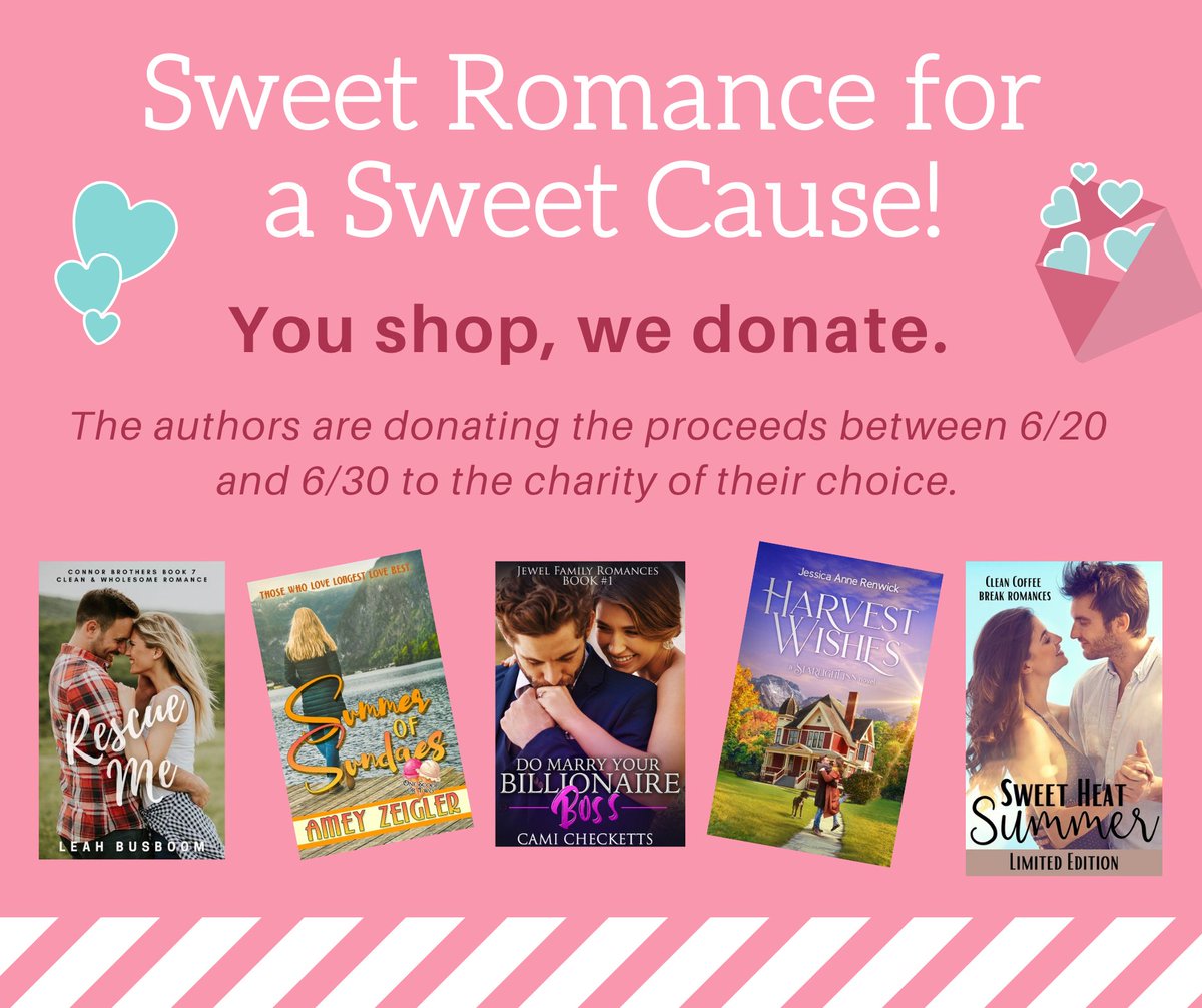 #SweetRomance for a great cause. I'll be writing a check to <a href="/MakeAWish/">Make-A-Wish America</a> with the proceeds of Sweethearts Old from 6/20-6/30. The other authors will also be donating to their own favorite charities. Check us out! books.bookfunnel.com/romanceforacau…