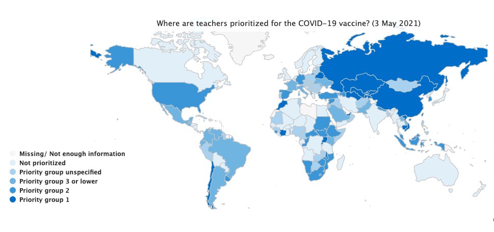 UNESCOstat's tweet photo. An interactive map (with option to download data) shows where teachers are in the highest priority group to receive the #COVID19 vaccine.
https://t.co/gOUYZF3FvD
#SDG4Data https://t.co/LnaOPDQofu
