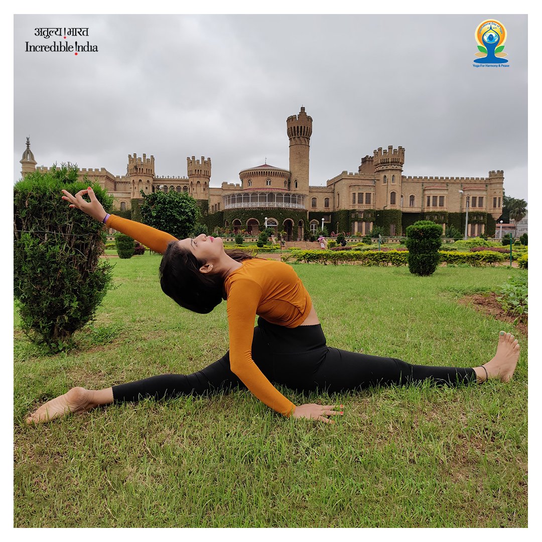 Celebrating International Day of Yoga'21 we share this picture showcasing Hanumana Asana with a beautiful backdrop of Bengaluru Palace, Karnataka. 
#DekhoApnaDesh #YogaAnIndianHeritage #IDY2021 #IDY 

PC: Pragya Rathore & Gaurav Pandey