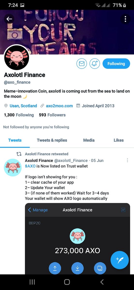 Reli19631460's tweet photo. @axolotl_Finance This is your official channel or not? https://t.co/axhyMkxejI