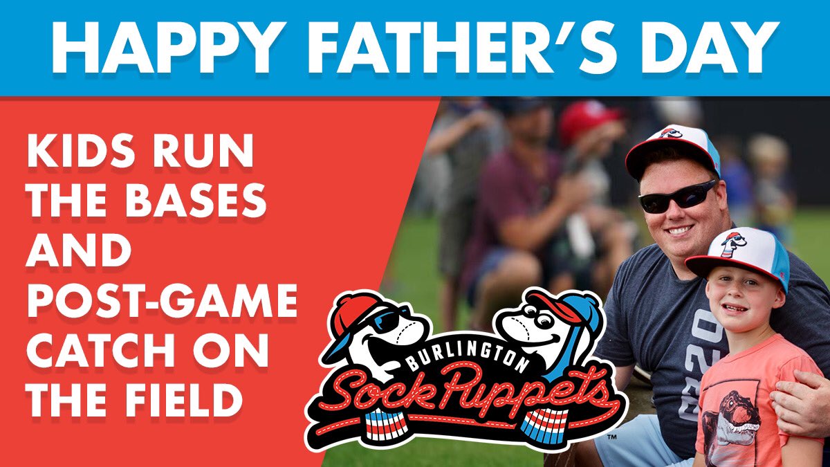 GoSockPuppets's tweet photo. Happy Father’s Day! Come enjoy a great day at the park! Post game catch on the field with pops, and all kids run the bases! First pitch at 6pm. #SockinglyFun https://t.co/LsBDxa1XsG