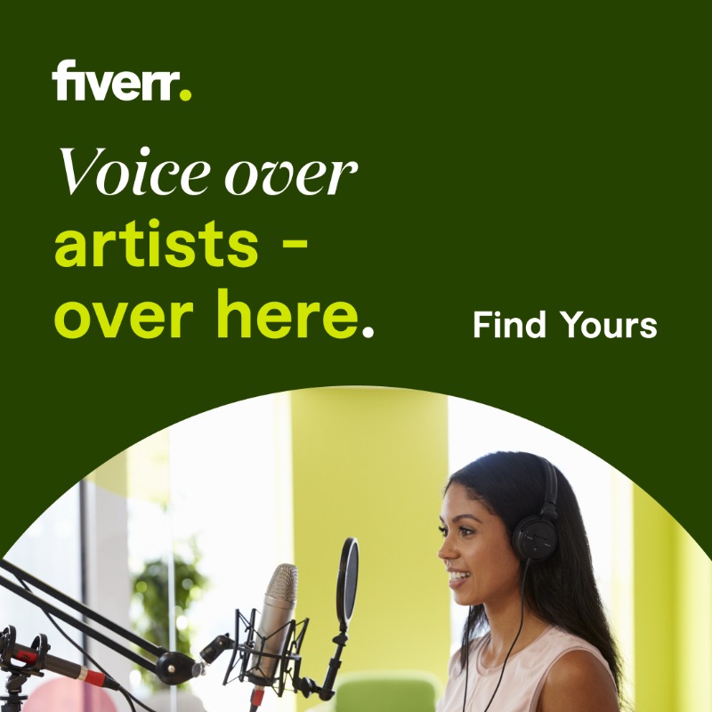 fiverr's tweet photo. Seal the deal with the best-sounding voice over artists available. 👩🏼‍🎤 🎯