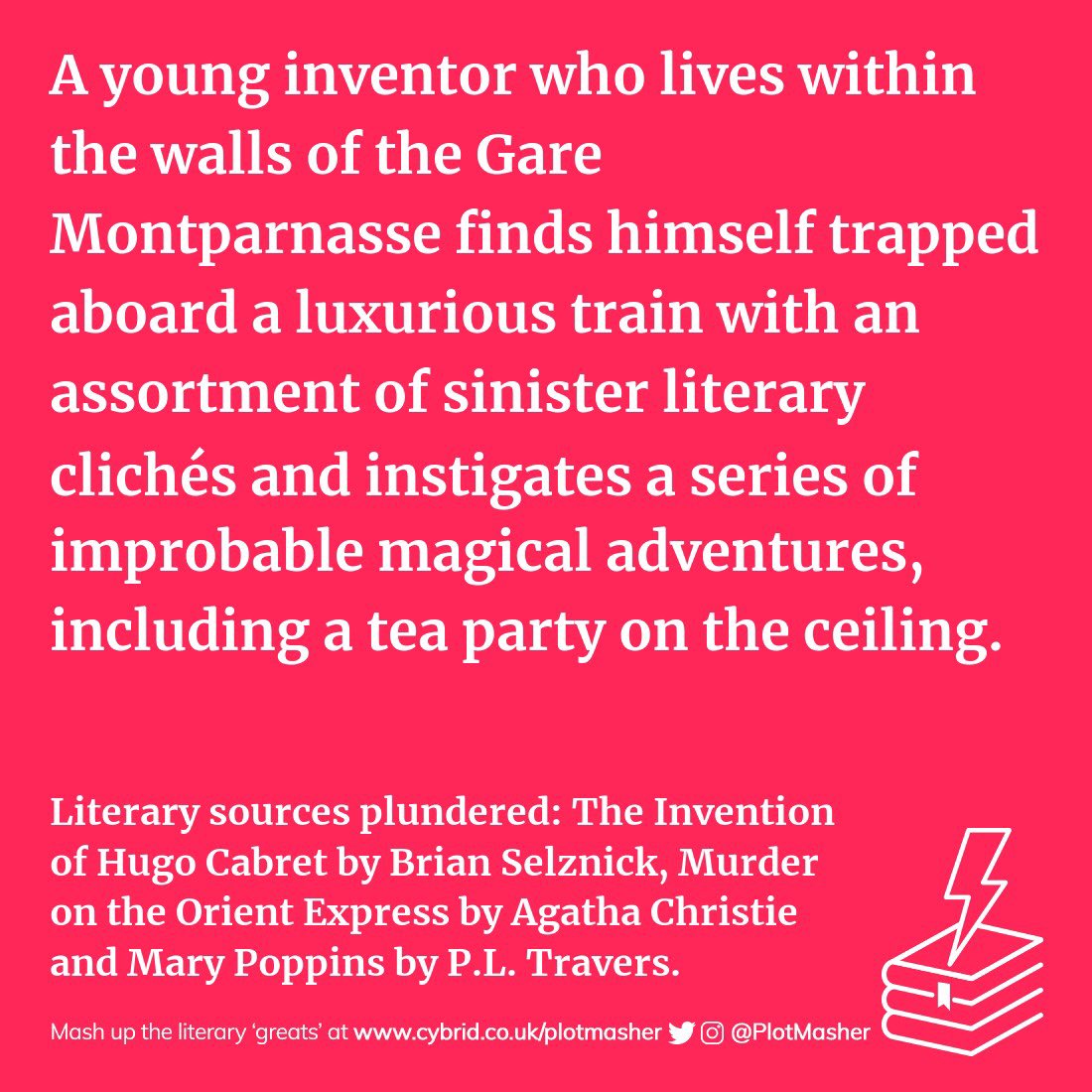 PlotMasher's tweet photo. 📚 I made this splendid literary mashup at @PlotMasher. For #PlotIdeas, #PlotPrompts or #WritersBlock, mashup your own at --> https://t.co/qWbi3pT1II <-- #BrianSelznick #AgathaChristie #PLTravers #Mashup #Books #Literature https://t.co/5XaykgfcBw