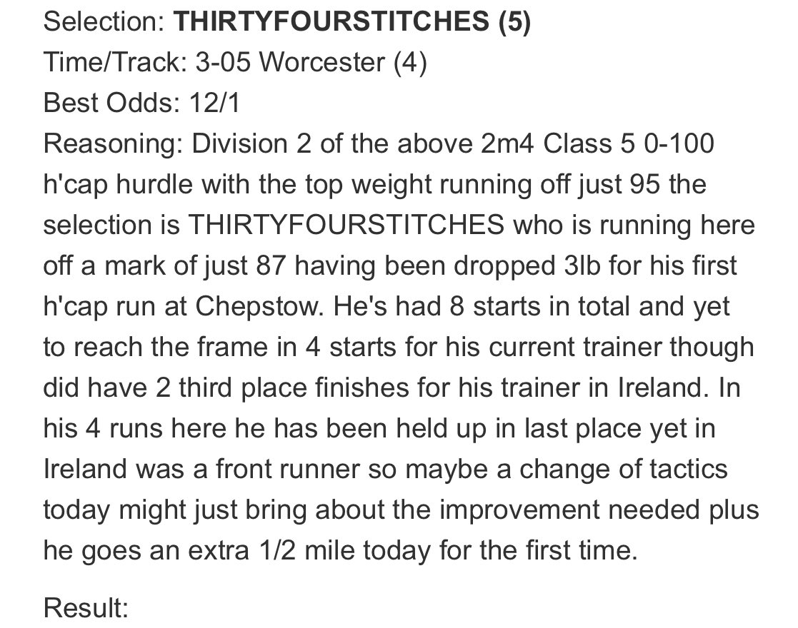 gary_priestley's tweet photo. After today’s nap MR McGUINESS finished 3rd we now have a 12/1 Winner with THIRTYFOURSTITCHES to continue our fight back for the month of June #miniboom
GL all #thehappypunter https://t.co/TSwP7r1fBY