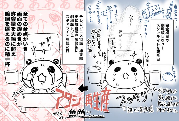 何も知らずに劇場版レヴュースタァライトを観に行った一人の観客がいたく感動してテレビアニメ等を履修し、再度観に行ったらあまりの輝きに目を焼かれた日記です#劇場版スタァライトネタバレ 