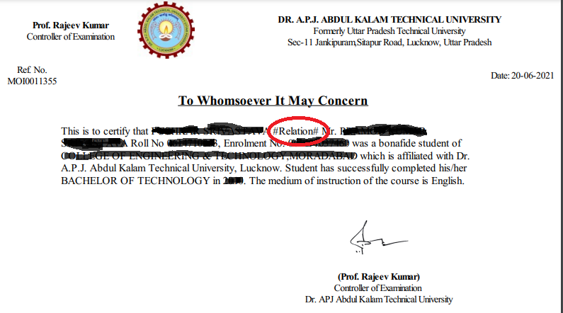 psriv2020's tweet photo. Hi @AKTU_Lucknow , Medium of Instruction letter is not downloading properly. More specifically '#Relation#' is showing in pdf in place of actual relation. Also, specifically for year 2009 batch students,server error is showing. Can you please check.
FYI @vpathakin @Vineetkansal2 https://t.co/UAIaB2uzn2