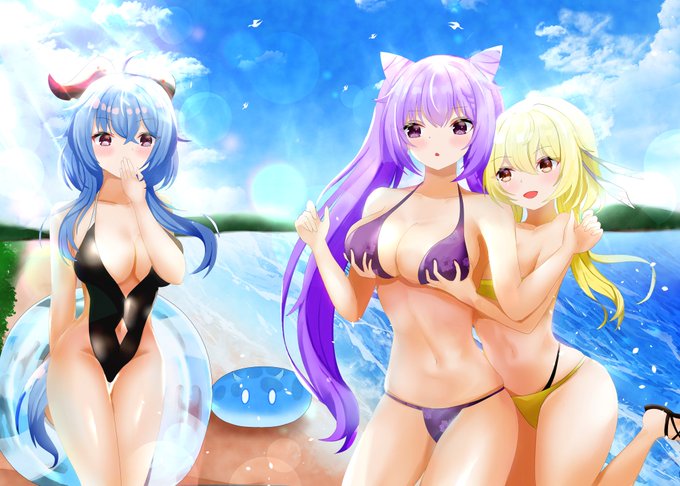 刻晴「え?」 
夏のバカンスにて
#原神 #イラスト #絵描きさんとつながりたい  #原神イラスト 