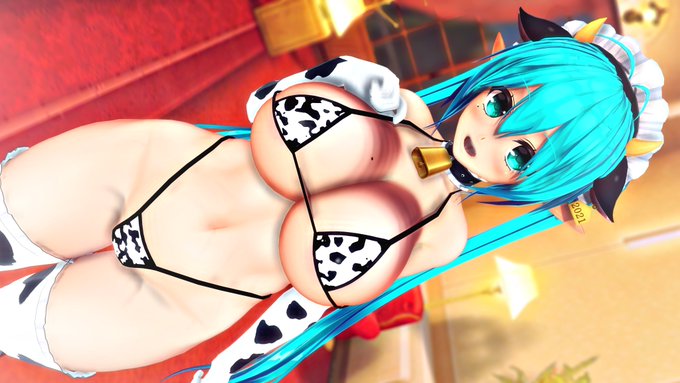ちちのひなのでうしのこエステルちゃんです #COM3D2 #もう一度TLを牛柄ビキニでいっぱいにしたい 