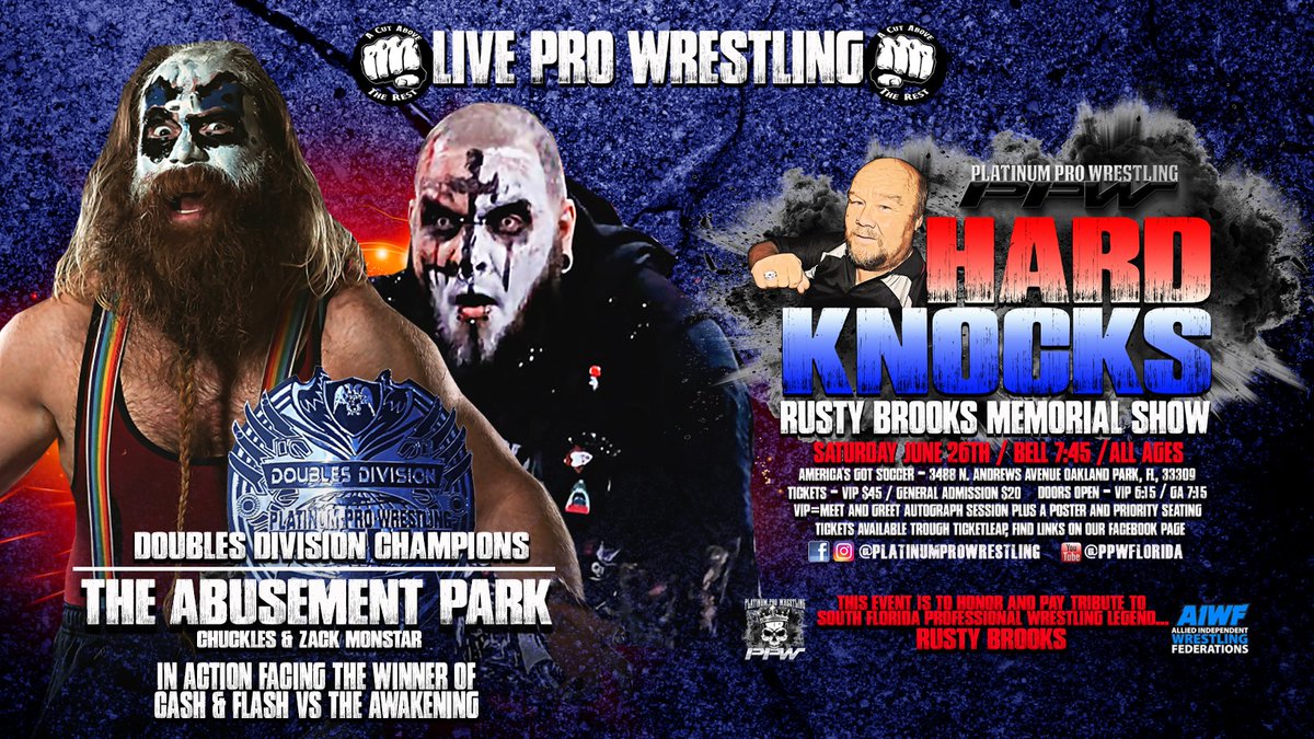 Triller_TV's tweet photo. 🗡️A cut above the competition

#PlatinumProWrestling is bringing the FIGHT TO YOUR SCREEN.

Live from #Florida, experience #HardKnocks: The #RustyBrooks Memorial Show on #FITE.

Chaos will ensue, and you won't want to miss it.
June 26 @ 8pm ET

[ Order: https://t.co/yEL7lbR5Qb ] https://t.co/zNenVCezsv