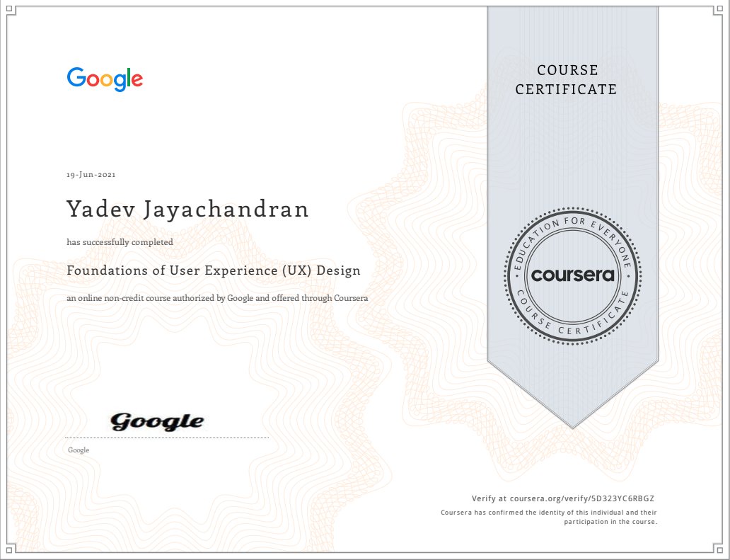 Yadev64's tweet photo. One done, 6 more to go!

I enrolled for the User Experience Design Certification by Google on Coursera, and so far, it is too good! 
A big thanks to Michael Dedrick for this course and for making it super interactive and interesting. It was really great!
#ux #ui #uxdesign https://t.co/ub6e1wU1up