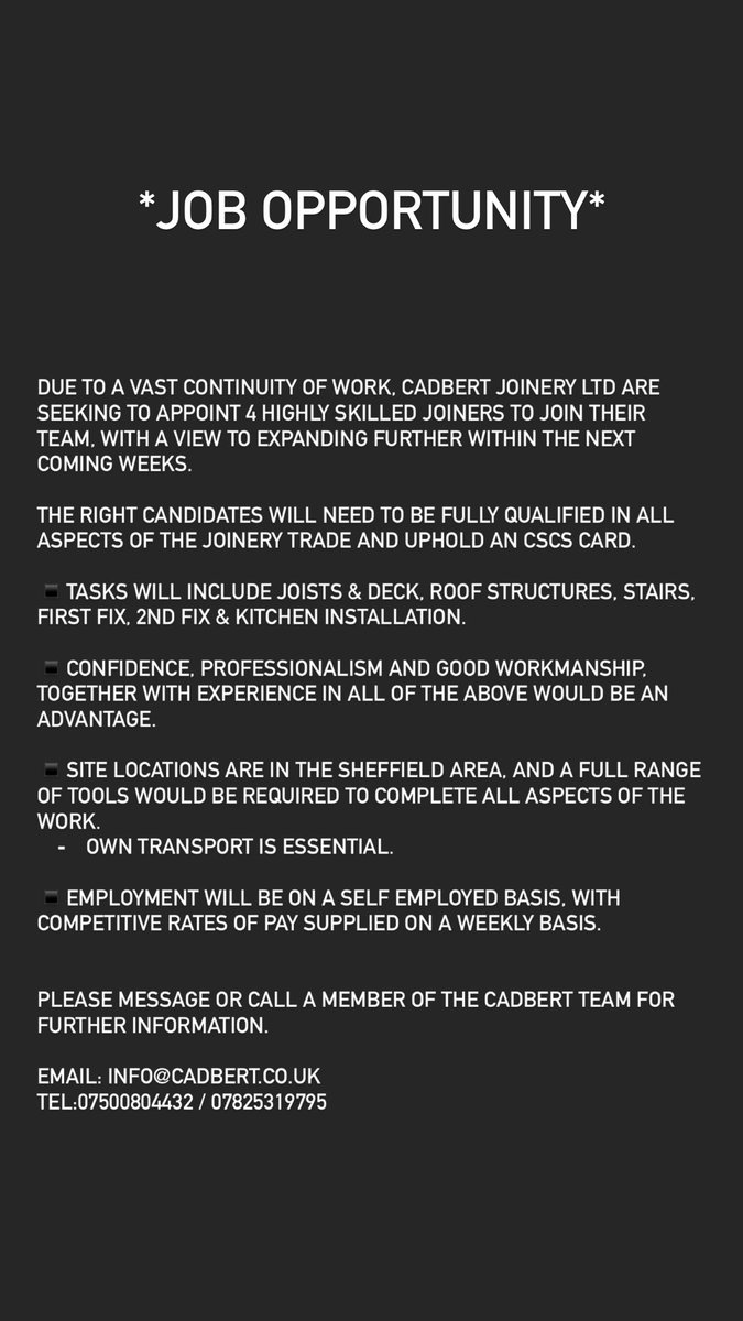 Cadbertjoinery's tweet photo. We’re hiring 🙌🏻 https://t.co/vnHaauMUxL