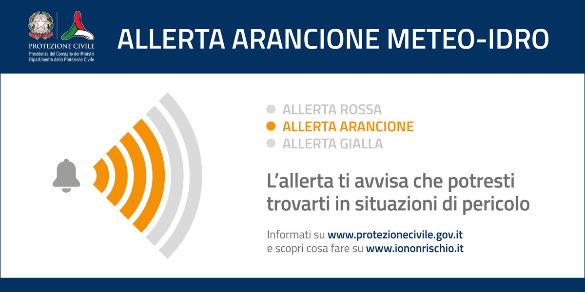 allerta arancione meteo-idro
L'allerta ti avvisa che potresti trovarti in situazioni di pericolo