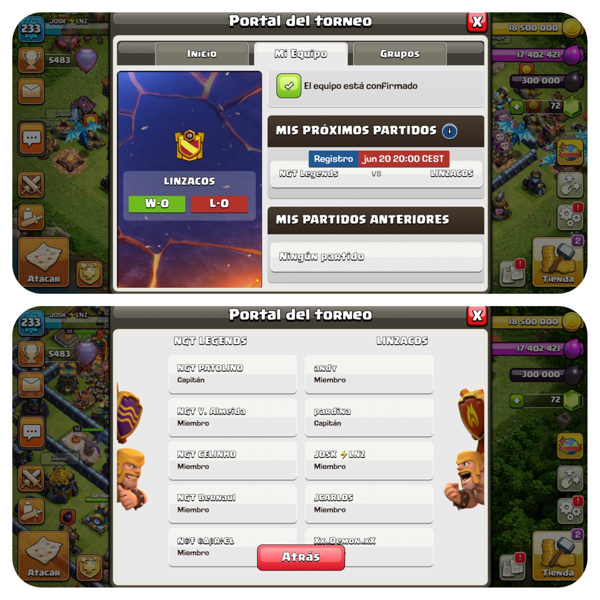 Day 2 

<a href="/NgtLegends/">NGT Legends</a> VS <a href="/Linzacos/">Linzacos</a> 

Buenas tardes.