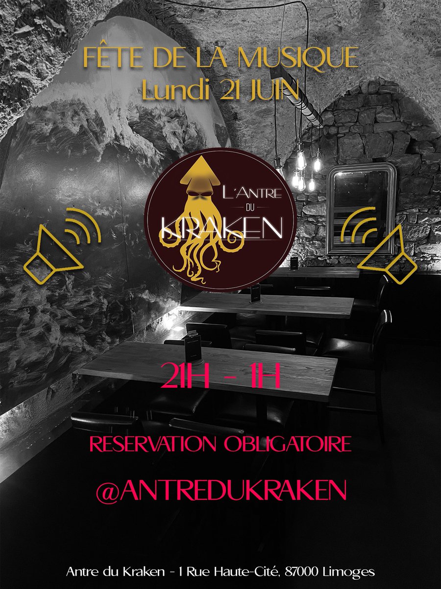antre_du's tweet photo. Ouverture exceptionnelle ce lundi 21 juin pour la fête de la musique 🔥🐙
🕘 21h - 1h 
✏️Réservation sur nos réseaux Antre du Kraken https://t.co/E3VCDQhn1L