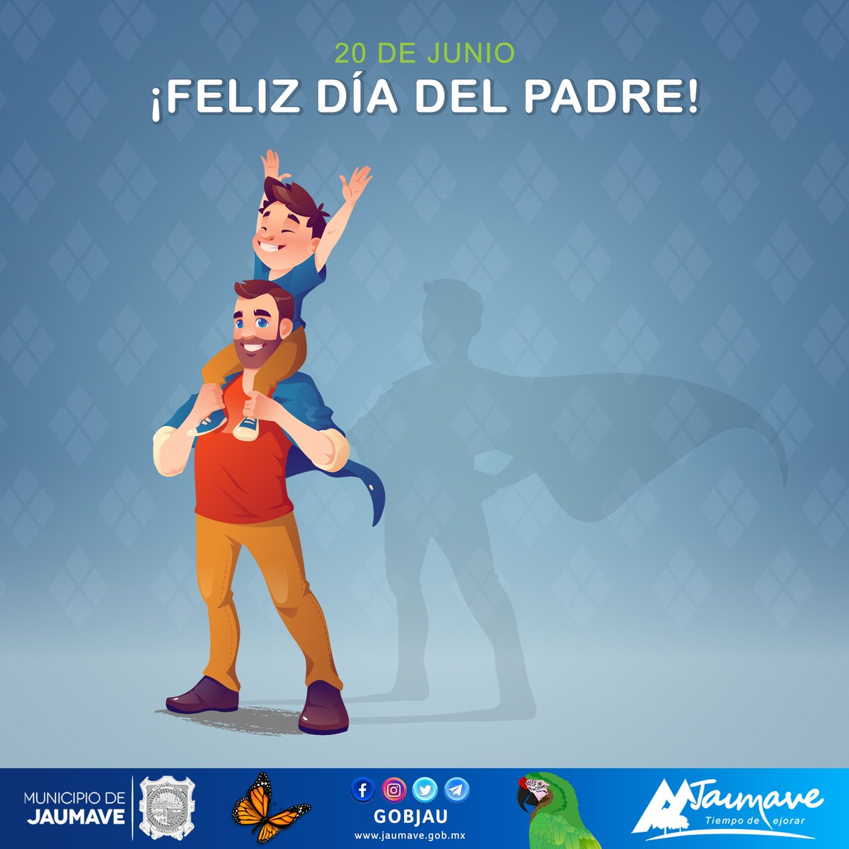 GobJau's tweet photo. #20DeJunio Día del Padre, felicitamos a los papás que día con día proveen, protegen y educan a sus hijos con amor, valores y principios, reconocemos su entrega porque ustedes son grandes pilares para construir el Jaumave que todos queremos. #Jaumave #TiempoDeMejorar💙🌳 #GobTam https://t.co/vVlt7MlHTV