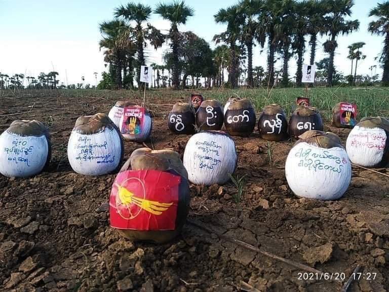Anti-dictatorship Palm Strike in Magway 

Students’ Union and youths from Magway came together and claimed “ Our farms belong to us “ “ We won’t let you rule “ 

#WhatsHappeningInMyanmar #June20Coup